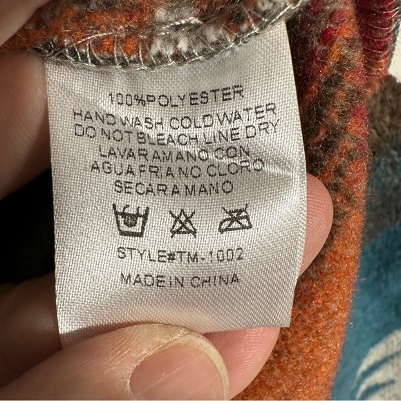 Mulla "Jackson" shacket, size Sm., Aztec print, hi-lo, raw edge, blue/rust - Picture 5 of 9